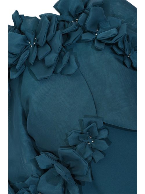 Abito con copertura Naueen 99134 in crepe e organza TARIK EDIZ | 99134ATLANTIC BLUE